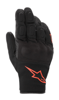 Alpinestars S-Max Drystar Handschuhe, kurze Motorradhandschuhe, Schwarz mit fluoreszierendem rotem Logo, Konstruktion aus Stretch-Mesh und Leder, überzogener Hartschalen-Knöchelschutz und gepolsterte Finger