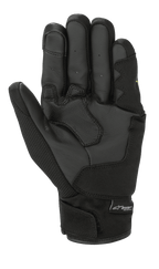 Alpinestars S-Max Drystar® Gloves, Black, palm view featuring reinforced leather panels, textile thumb, and hook-and-loop wrist closure with a Drystar® Performance logo tab.