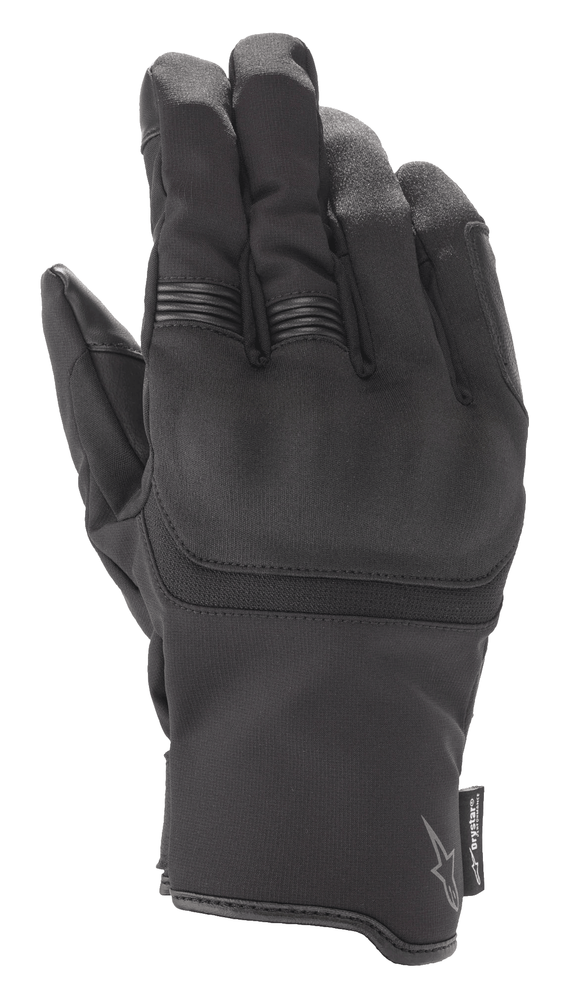 Alpinestars Syncro V2 Drystar® Handschuhe, schwarze Motorradhandschuhe, integrierter Knöchelschutz, Stretch-Rippung an den Fingern, Konstruktion aus synthetischem Wildleder und Textil, wasserdichte Ausrüstung für den Stadtverkehr, Alpinestars-Logo und Drystar-Etikett