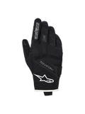 Alpinestars Stella Moblast Wasserdichte Handschuhe, Damen-Motorradhandschuhe, Schwarz mit weißen Akzenten, Handrückenansicht mit Alpinestars-Logo, MO.ST.EQ-Branding und weichem Knöchelschutz