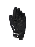 Alpinestars Stella Moblast wasserdichte Handschuhe, Handflächenansicht, schwarzes Ziegenleder mit strukturierter Grifffläche, weiße Akzente und Drystar-Branding, kurzes Stulpendesign für urbane Motorradfahrten