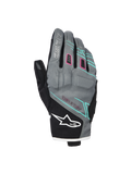 Alpinestars Stella Moblast Wasserdichte Handschuhe, Damen-Motorradhandschuhe, Grau und Schwarz mit pinken und türkisfarbenen Akzenten, Kurzstulpen-Design mit MO.ST.EQ. Branding, Textilkonstruktion mit schützender Knöchelpolsterung und weißem Alpinestars-Logo