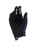 Alpinestars 2025 Youth Radar Handschuhe, Motocross-Handschuhe, Night Navy und Schwarz, mit Handfläche aus synthetischem Wildleder, weißem 'ONE GOAL' und 'ONE VISION' Text auf den Fingern, weißem Astars-Logo am Handgelenk, einlagige Konstruktion für Offroad-Fahrten