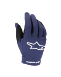 Alpinestars 2025 Youth Radar Handschuhe, Motocross-Handschuhe, Night Navy und Weiß, mit weißem Stern-Logo auf dem Handrücken und Alpinestars-Schriftzug am Handgelenk, einlagige Stretch-Konstruktion für Offroad-Rennsport
