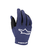 Alpinestars 2025 Youth Radar Handschuhe, Motocross-Handschuhe, Night Navy und Weiß, mit weißem Stern-Logo auf dem Handrücken und Alpinestars-Schriftzug am Handgelenk, einlagige Stretch-Konstruktion für Offroad-Rennsport