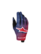 Alpinestars 2027 Youth Radar Gloves, Fire Red and Deep Blue motocross gloves with a stretch backhand.