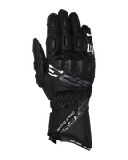 Alpinestars SP-3 Handschuhe, Motorrad-Rennhandschuhe mit langer Stulpe, Schwarz mit weißen und grauen Akzenten, PU-beschichteter Knöchelschutz, texturierte Lederkonstruktion mit perforierten Details, verstellbarer Stulpenverschluss