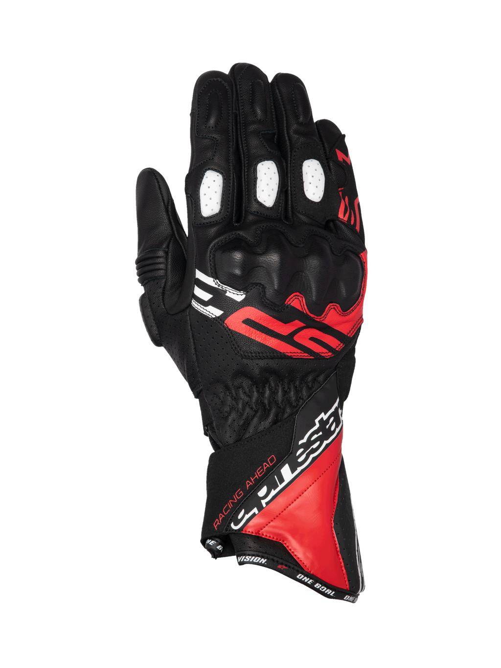 Alpinestars SP-3 Handschuhe, Motorradrennhandschuhe für Herren, Schwarz, Rot und Weiß, Leder, Knöchelschutz, langer Schaft