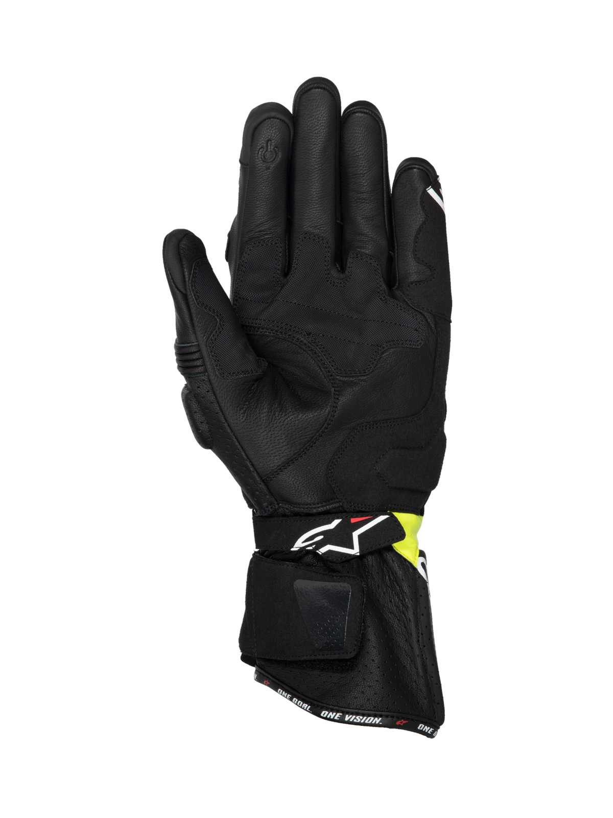 Alpinestars SP-3 Handschuhe, Motorradhandschuhe für Herren, Handflächenansicht, Schwarz und Gelb Fluo, Premium-Leder mit langer Manschette und Touchscreen-Zeigefinger, CE-zertifiziert