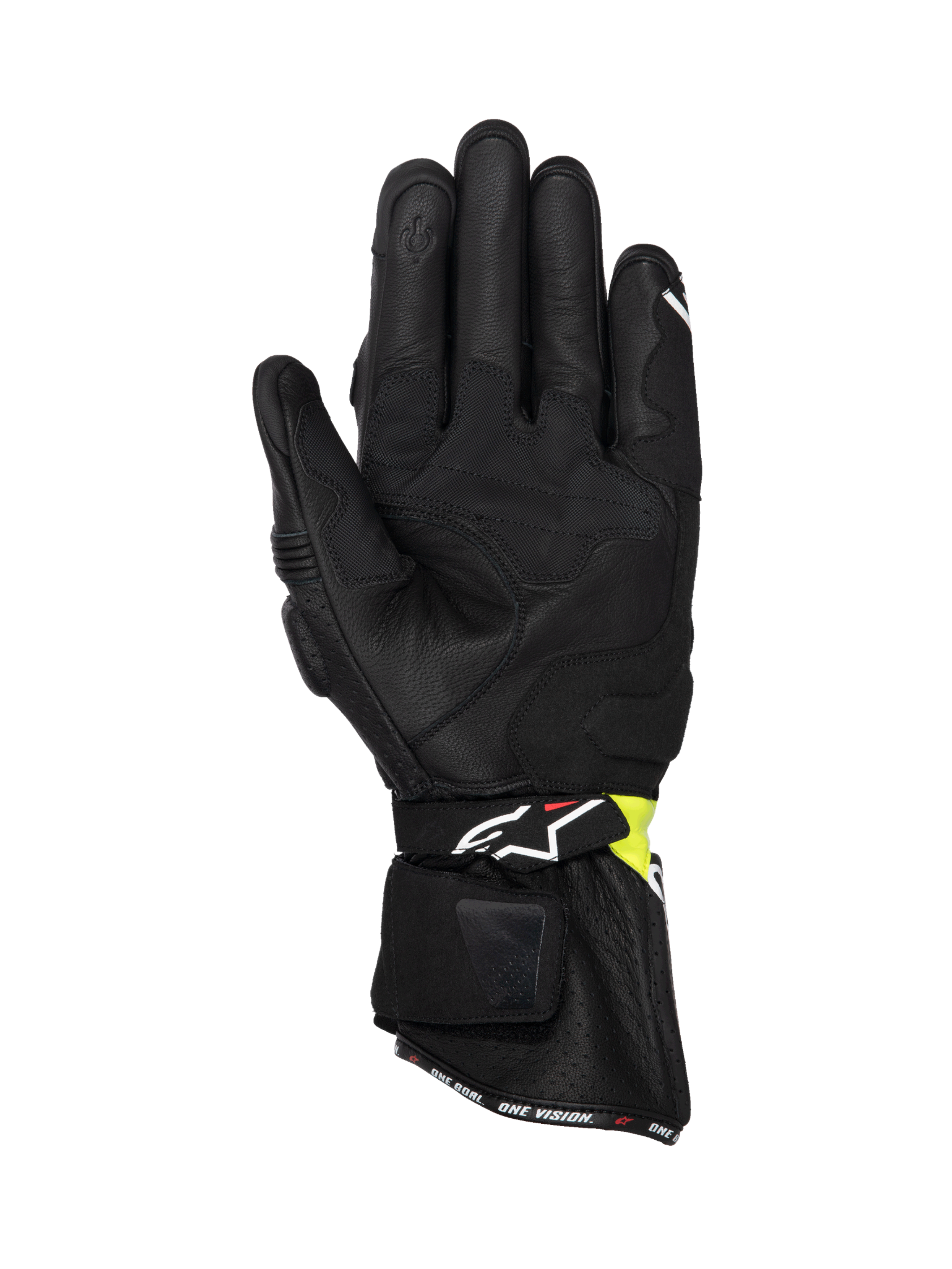 Alpinestars SP-3 Handschuhe, Motorradhandschuhe für Herren, Handflächenansicht, Schwarz und Gelb Fluo, Premium-Leder mit langer Manschette und Touchscreen-Zeigefinger, CE-zertifiziert