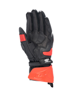 Alpinestars Honda GP Pro R3 Gloves, black and bright red motorcycle racing gauntlet, kangaroo leather palm, CE certified.