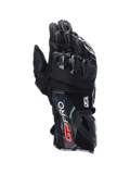 Alpinestars GP Pro R4 Gloves, men's black leather motorcycle racing gauntlet with DFS knuckle and cuff protection.