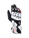 Alpinestars GP Pro R4 Handschuhe, Motorrad-Rennsport-Stulpenhandschuhe aus Leder, Schwarz und Weiß, mit DFS-Knöchelschutz und Stulpenmanschette für Rennstrecken-Performance.