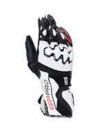 Alpinestars GP Pro R4 Handschuhe, Motorrad-Rennsport-Stulpenhandschuhe aus Leder, Schwarz und Weiß, mit DFS-Knöchelschutz und Stulpenmanschette für Rennstrecken-Performance.