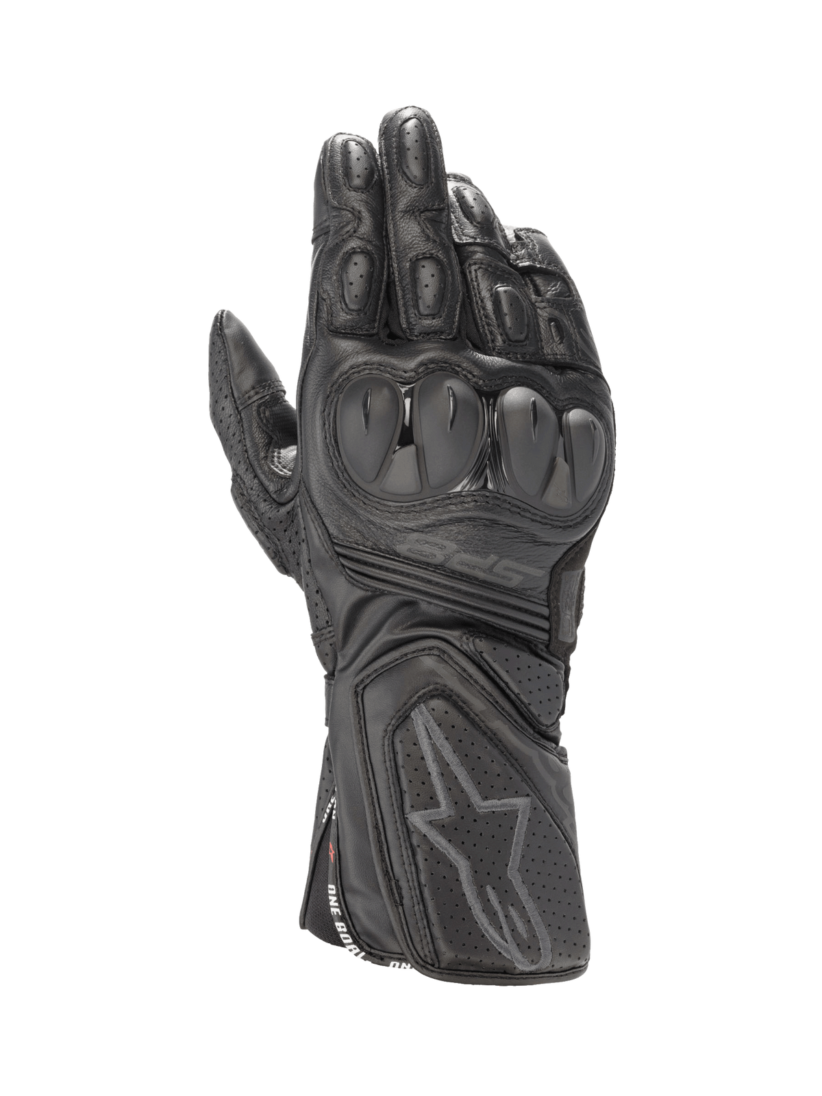 Alpinestars SP-8 V3 Men's Black Leather Motorcycle Racing Gloves, featuring dual density knuckle protection.