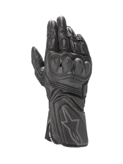 Alpinestars SP-8 V3 Men's Black Leather Motorcycle Racing Gloves, featuring dual density knuckle protection.