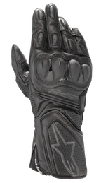 Alpinestars SP-8 V3 Handschuhe, schwarze Motorrad-Rennhandschuhe aus Leder, komplett Schwarz, mit Dual-Density-Knöchelschutz, perforierten Lederbahnen und einer sicheren Manschette mit geprägtem Stern-Logo und SP-8-Branding