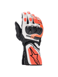 Alpinestars SP-8 V3 Motorradhandschuhe, Rennsport-Lederhandschuhe in Schwarz, Weiß und Rot Fluo, mit doppeltem Knöchelschutz.