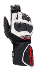 Alpinestars SP-8 V3 Air Handschuhe, Motorrad-Rennhandschuhe, Schwarz, Weiß und Leuchtend Rot, mit perforierter Lederkonstruktion, doppelt gehärtetem Knöchelschutz, 3D-Mesh-Einsätzen und roten Logo-Akzenten an der Manschette