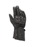 Alpinestars SP-8 HDry® Gloves, waterproof black leather motorcycle racing gloves with dual-density knuckle protection.