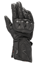 Alpinestars SP-8 HDry Handschuhe, wasserdichte Motorrad-Rennhandschuhe, Schwarz, Hartschalen-Knöchelprotektoren mit doppelter Dichte, strukturiertes Leder mit Perforationen, gepolsterte Finger, lange Stulpe mit geprägtem Stern-Logo und HDry-Technologie-Branding