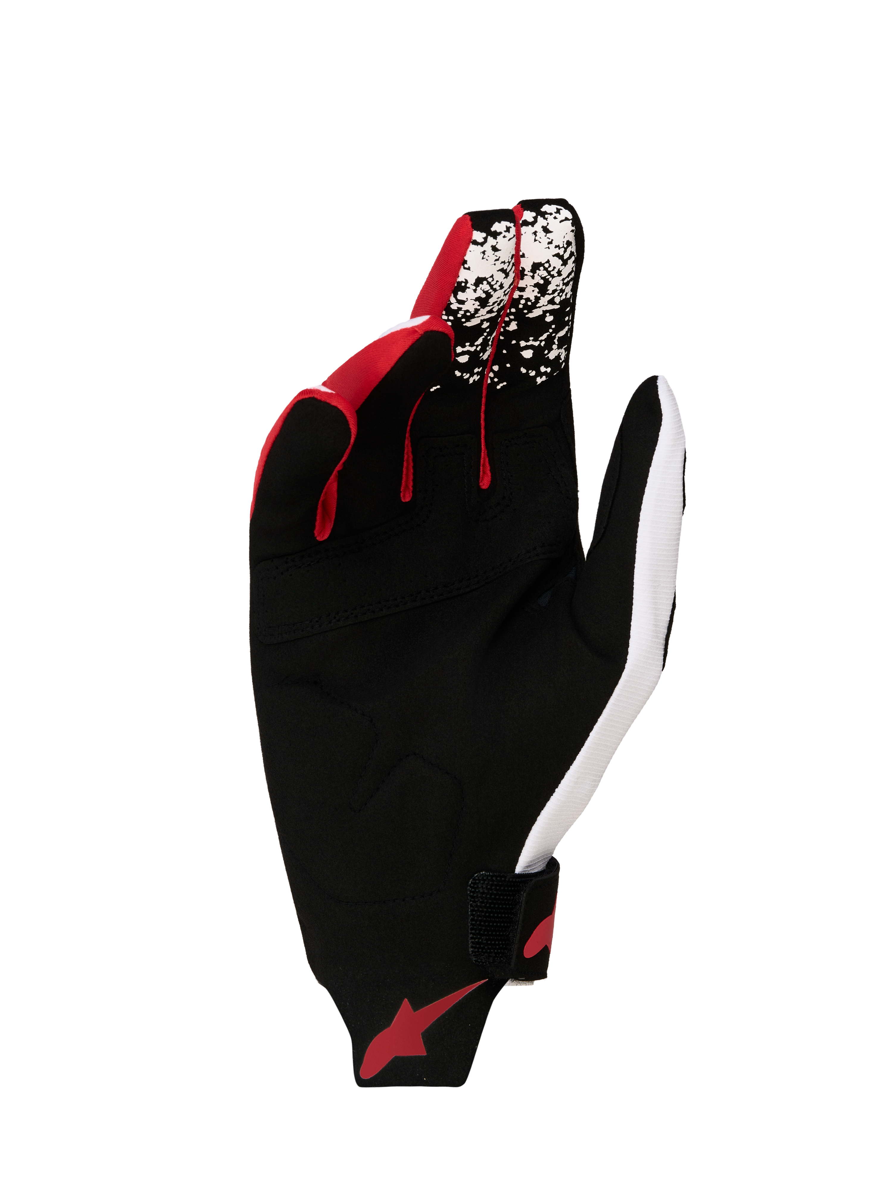 Alpinestars Techstar Handschuhe 2027, Motocross-Handschuhe für Herren, Schwarz, Weiß und Rot Fluo, Handflächenansicht mit verstärktem Wildleder.