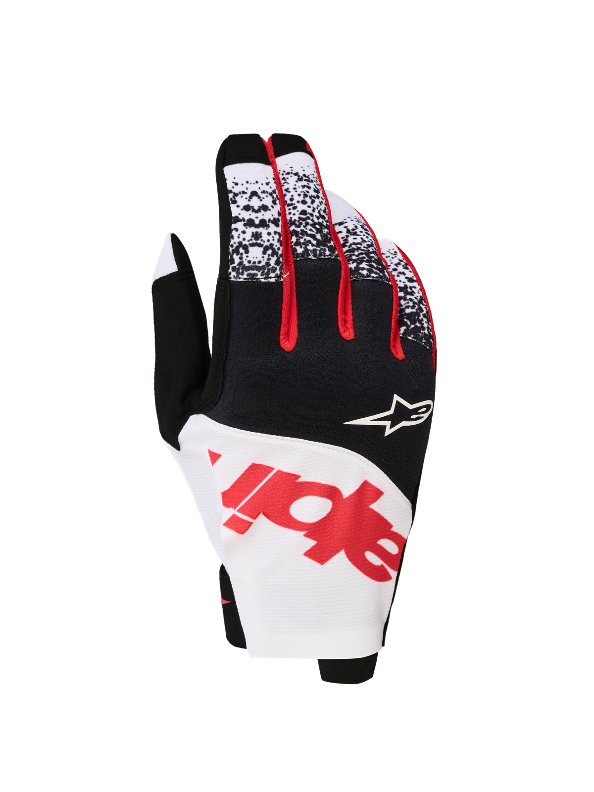 Alpinestars Techstar Handschuhe 2027, Herren-Motocross-Handschuhe, Schwarz, Weiß und Rot Fluo, Rückhand aus Stretch-Mikro-Ripstop.