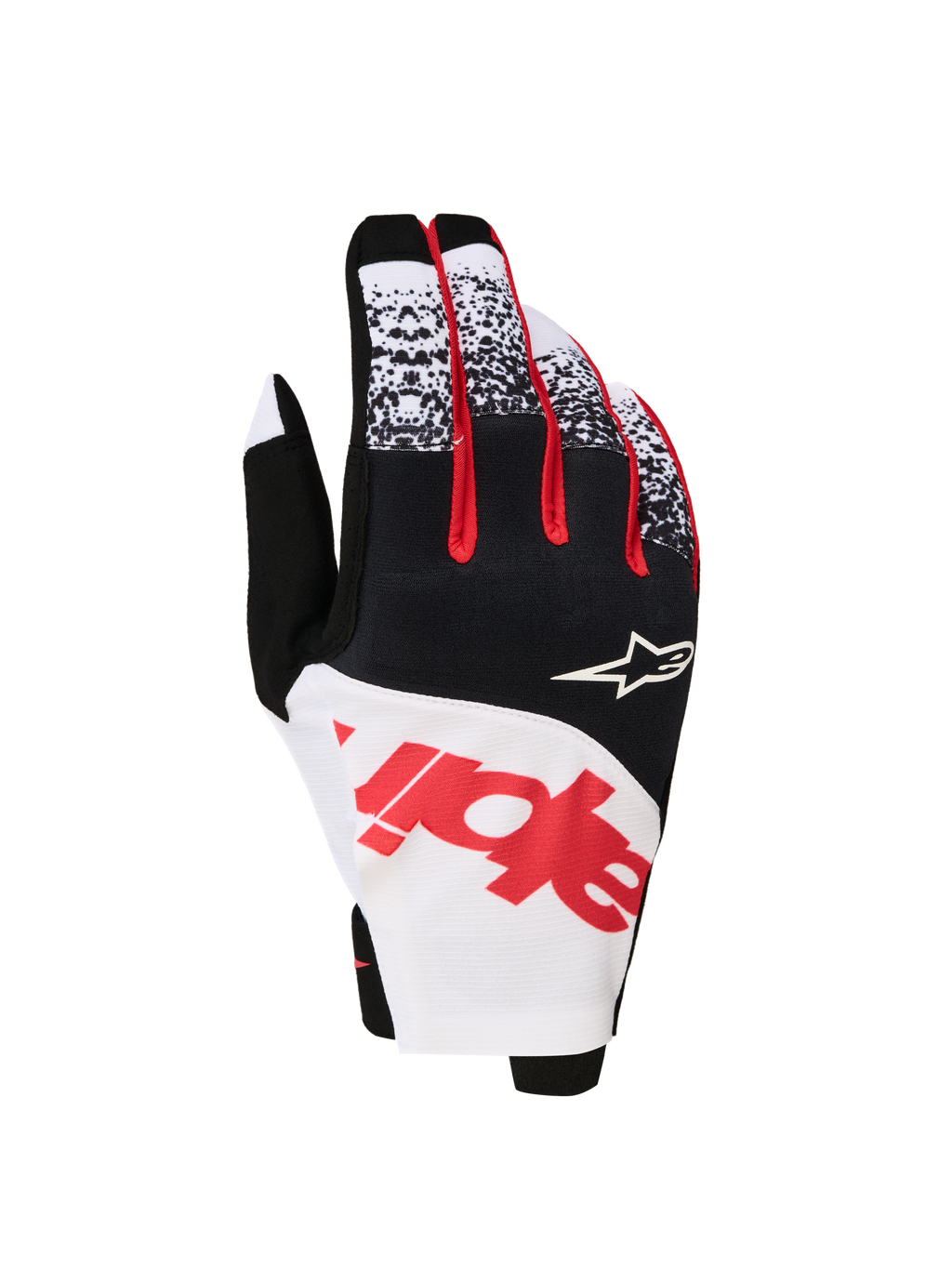 Alpinestars Techstar Handschuhe 2027, Herren-Motocross-Handschuhe, Schwarz, Weiß und Rot Fluo, Rückhand aus Stretch-Mikro-Ripstop.
