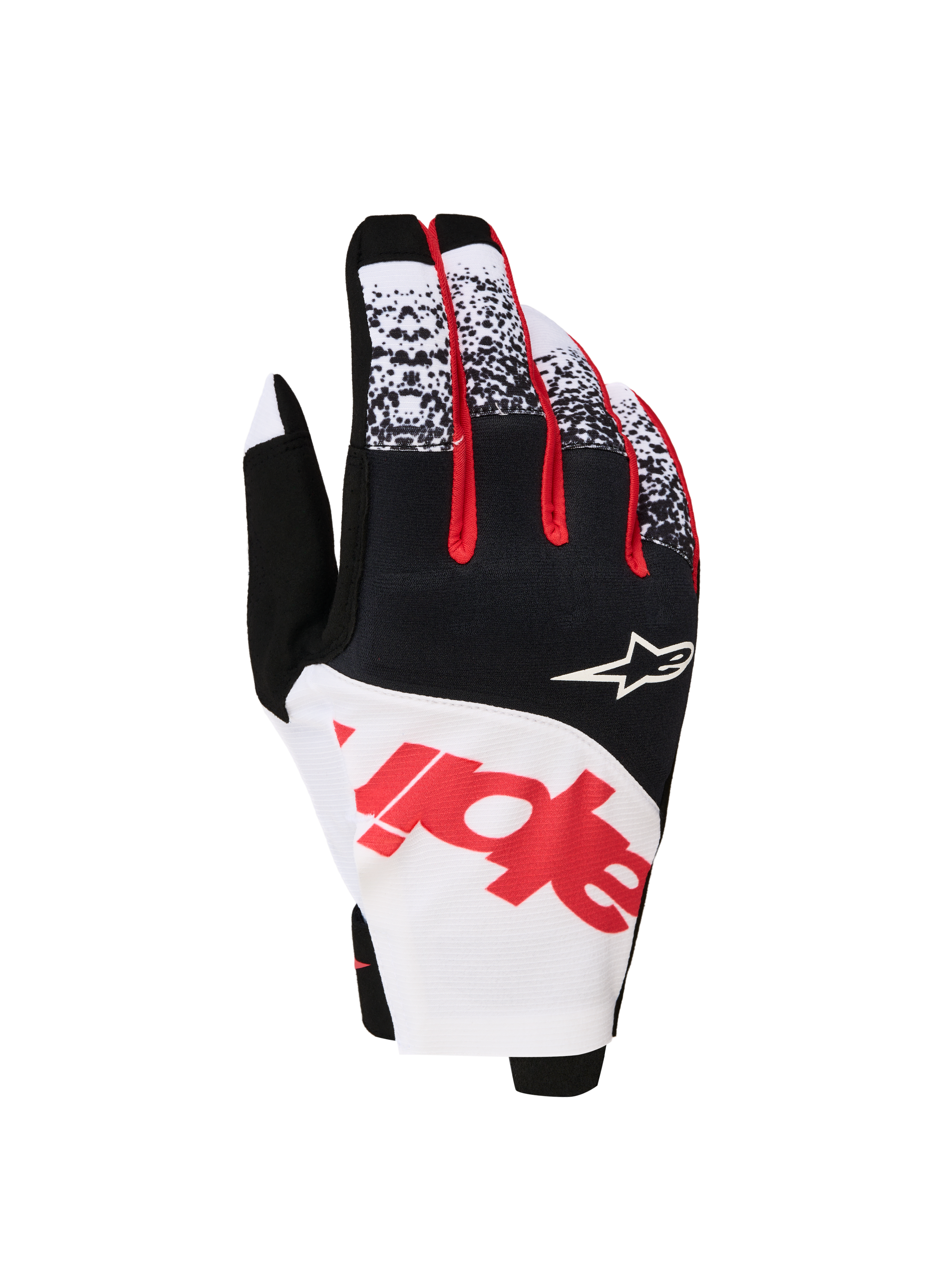 Alpinestars Techstar Handschuhe 2027, Herren-Motocross-Handschuhe, Schwarz, Weiß und Rot Fluo, Rückhand aus Stretch-Mikro-Ripstop.