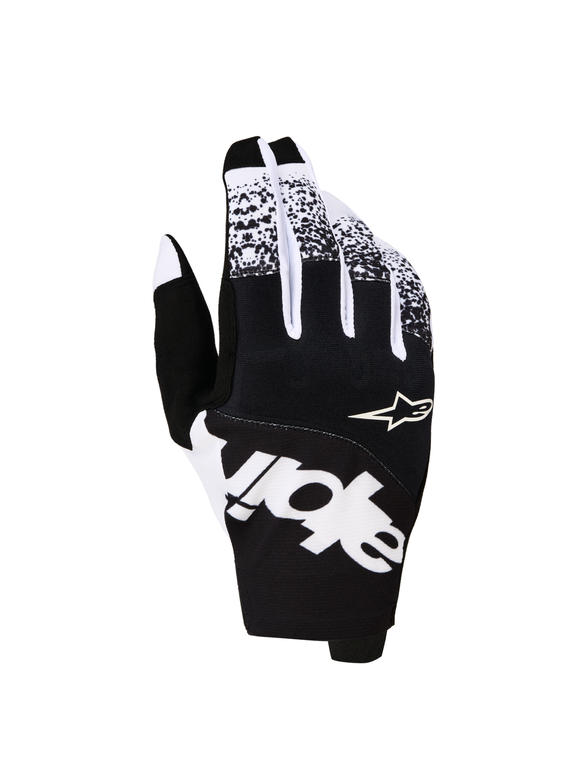 Alpinestars Techstar Handschuhe 2027, Motocross-Rennhandschuhe für Herren, Schwarz und Weiß, Grafiken, Textilkonstruktion.