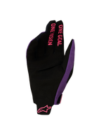 Alpinestars Radar Pro Handschuhe 2027, Motocross-Handschuhe in Schwarz und Lila mit pinker ONE GOAL ONE VISION Fingergrafik