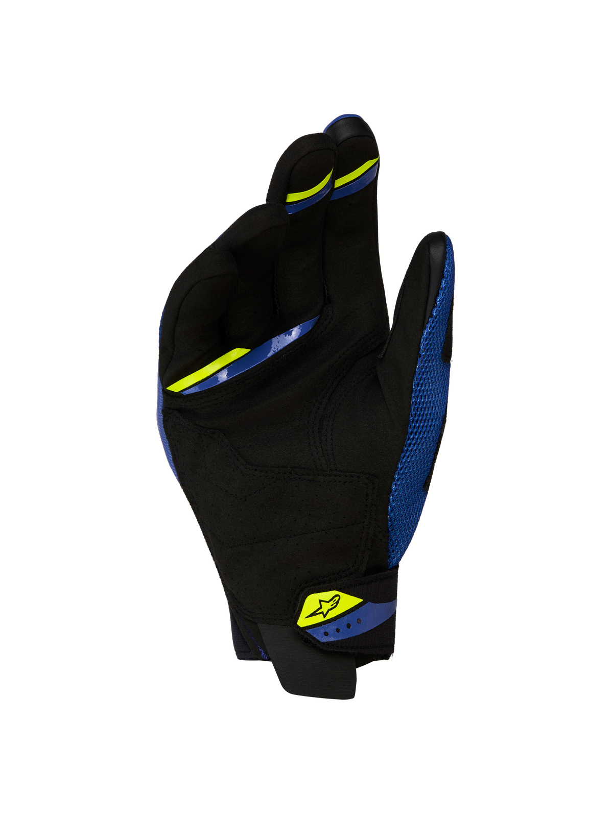 Alpinestars Megawatt V2 Air Handschuhe, Motocross- und Enduro-Handschuhe in leuchtendem Blau und Schwarz, Rückansicht mit hochfestem 3D-Mesh und Neopren-Bündchenkonstruktion