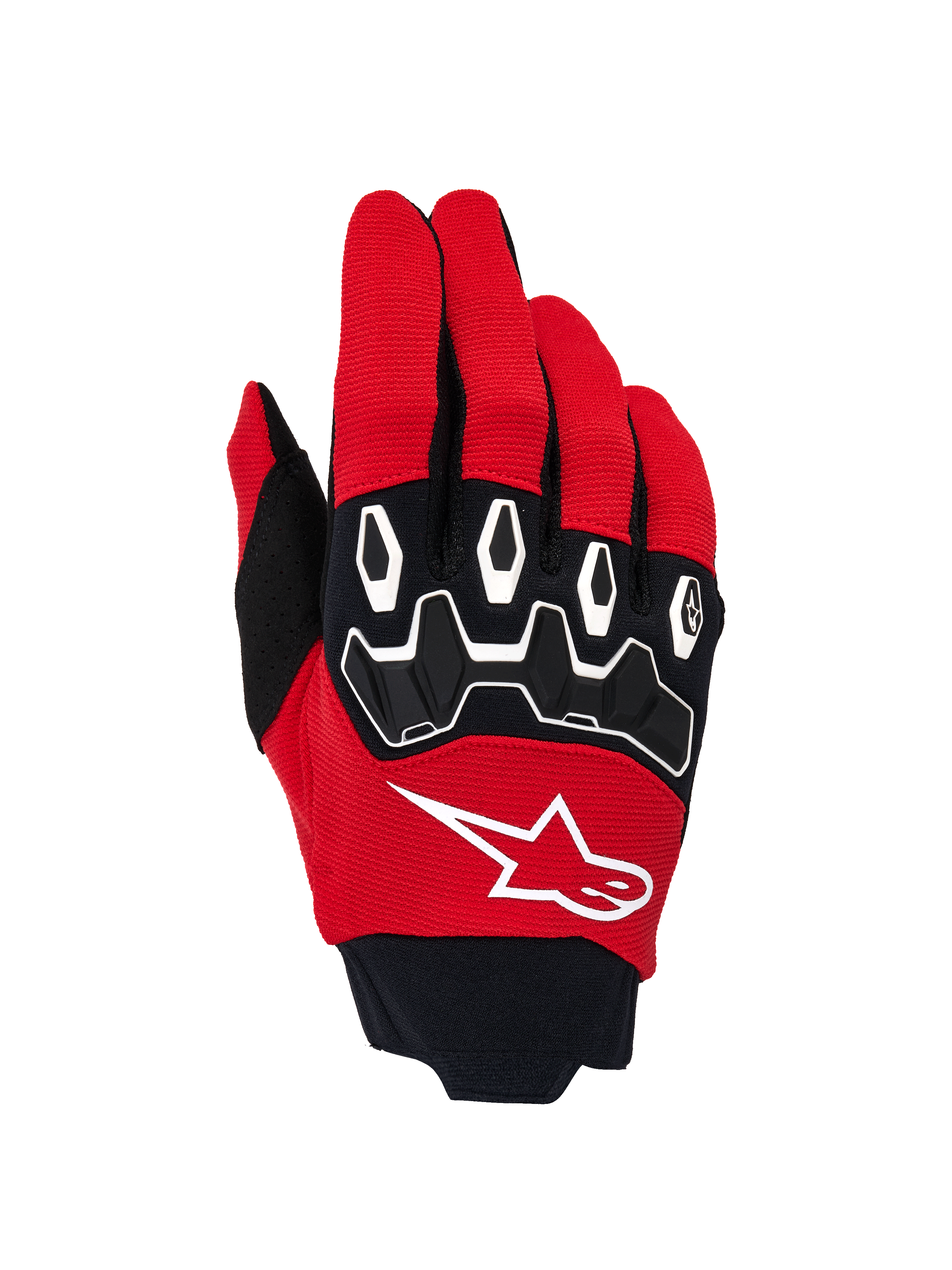 Alpinestars Full Bore V2 Handschuhe, Motocross-Handschuhe, Hellrot und Schwarz, mit weißem Stern-Logo auf dem Handrücken, ergonomischen TPR-Knöchelprotektoren mit weißen Highlights und atmungsaktivem Stretchgewebe für Offroad-Performance