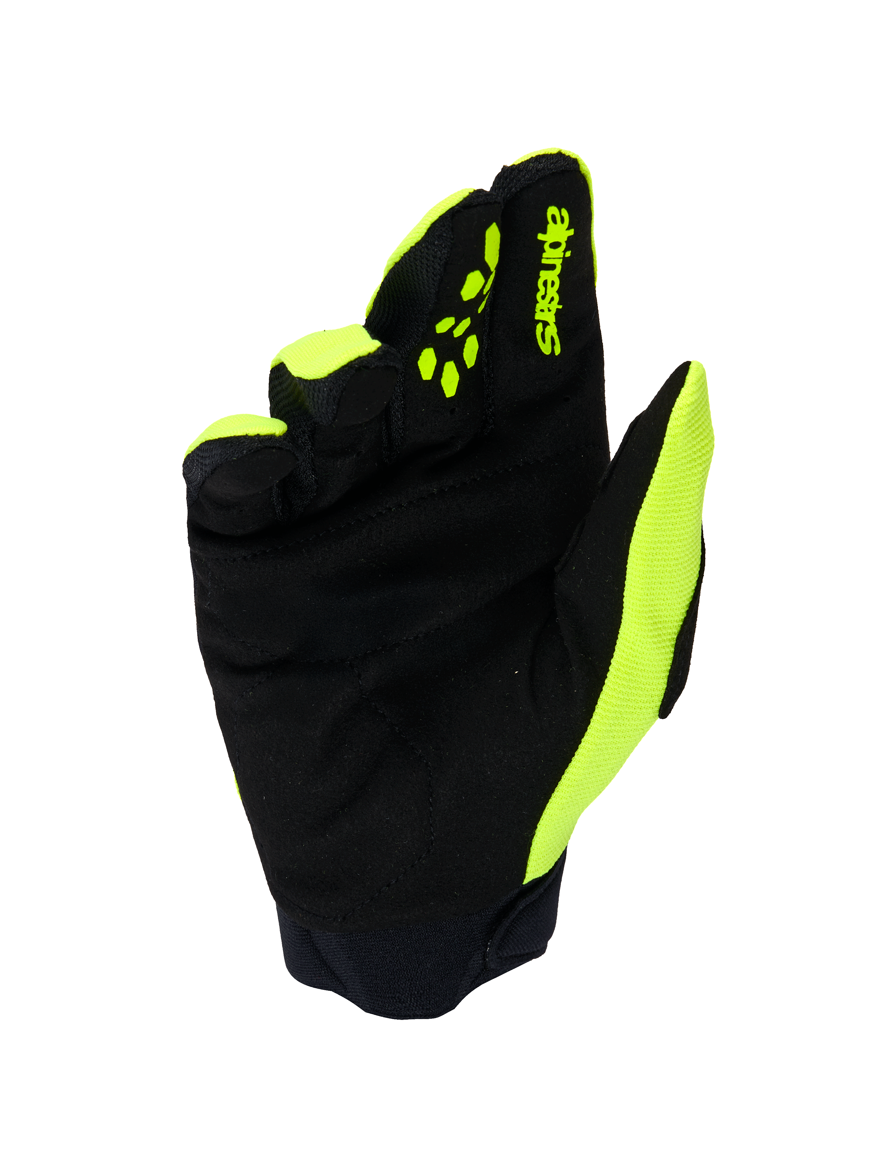 Alpinestars Full Bore V2 Handschuhe, Motocross-Handschuhe, Gelb Fluo und Schwarz, Handflächenansicht mit verstärktem synthetischem Wildleder, Neopren-Manschette und leuchtend gelben Akzenten an den Seiten und Fingern