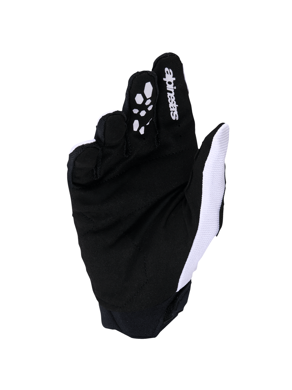 Alpinestars Full Bore V2 Gloves, Motocross Gloves, Light Gray and Black, palm view featuring reinforced synthetic suede and silicone grip on fingers, white breathable mesh on the thumb side, and Alpinestars logo on the index finger.