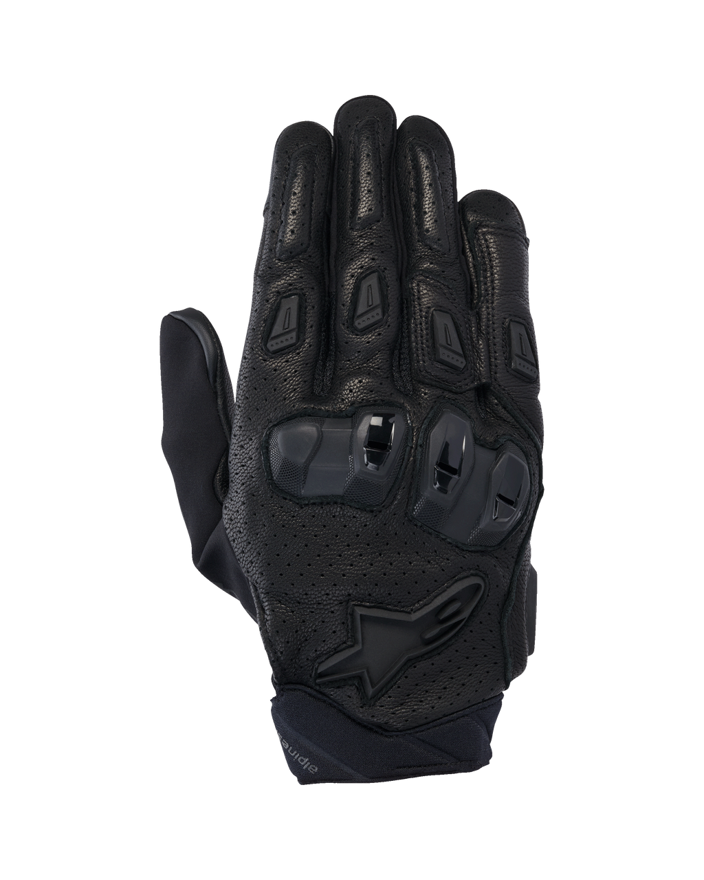 Alpinestars SP X 7 Handschuhe, kurze Motorrad-Straßenhandschuhe, Schwarz, mit perforiertem Leder für die Luftzirkulation, doppeldichtem TPU-Knöchelschutz, Alpinestars Stern-Logo am Handgelenk und ergonomischen Fingerschiebern