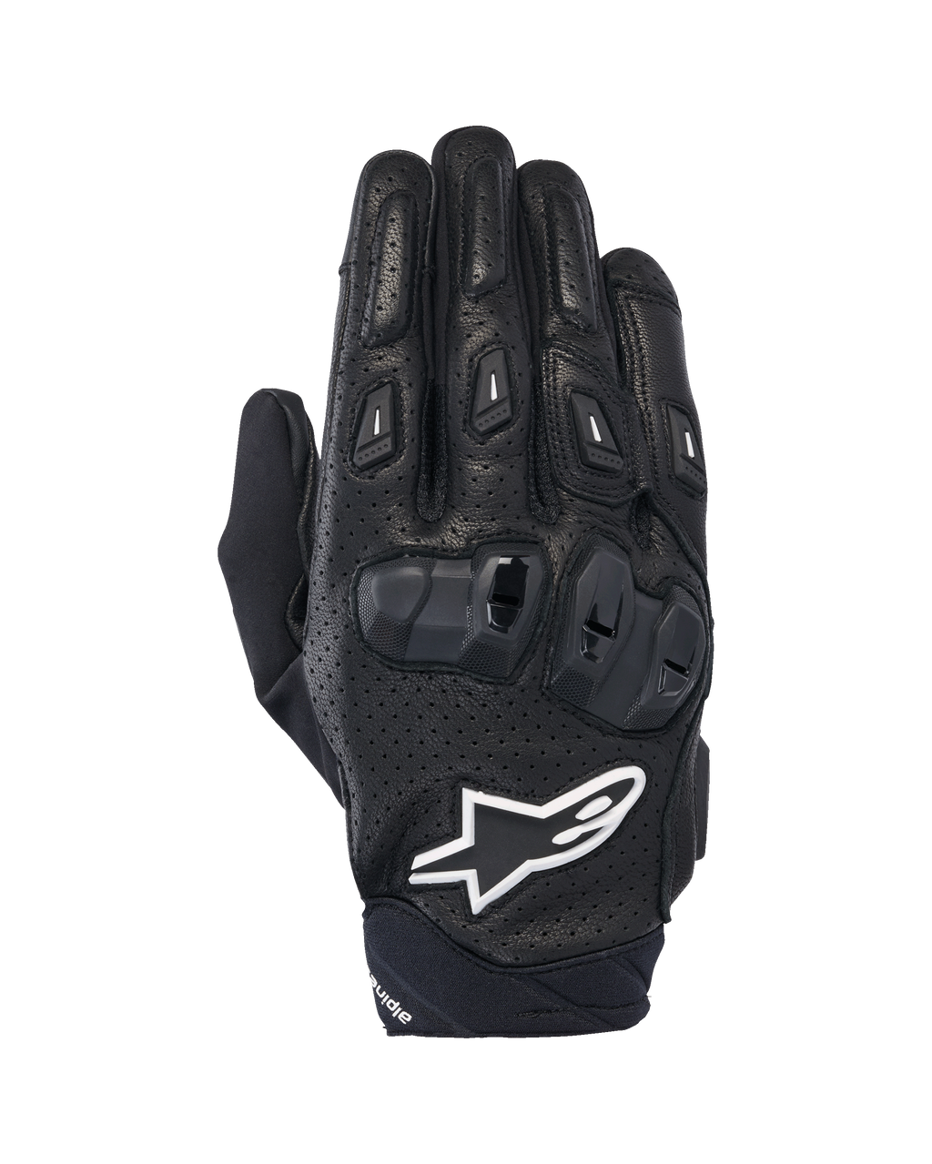Alpinestars SP X 7 Handschuhe, kurze Sport-Motorradhandschuhe, Schwarz und Weiß, mit perforierter Lederkonstruktion, doppeldichtem TPU-Knöchelschutz und weißem Alpinestars Stern-Logo, entwickelt für Performance-Straßenfahrten