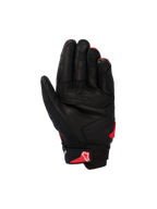 Alpinestars SP X 7 Handschuhe, Kurzmanschetten-Motorradhandschuhe, Schwarz und Leuchtend Rot, Handflächenansicht mit perforierter Lederkonstruktion, verstärkte Handflächenpaneele, rotes Astars-Logo am Handgelenkriemen