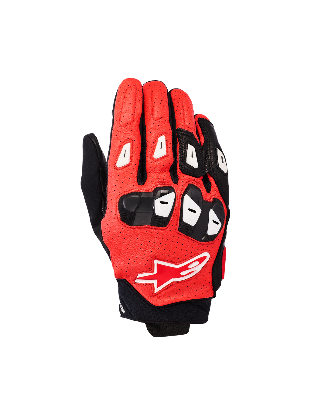 Alpinestars SP X 7 Handschuhe, kurzstulpige Motorrad-Rennhandschuhe, Schwarz, leuchtendes Rot und Weiß, mit perforierter Lederkonstruktion, TPU-Knöchel- und Fingerschutz sowie dem Alpinestars Stern-Logo auf dem Handrücken