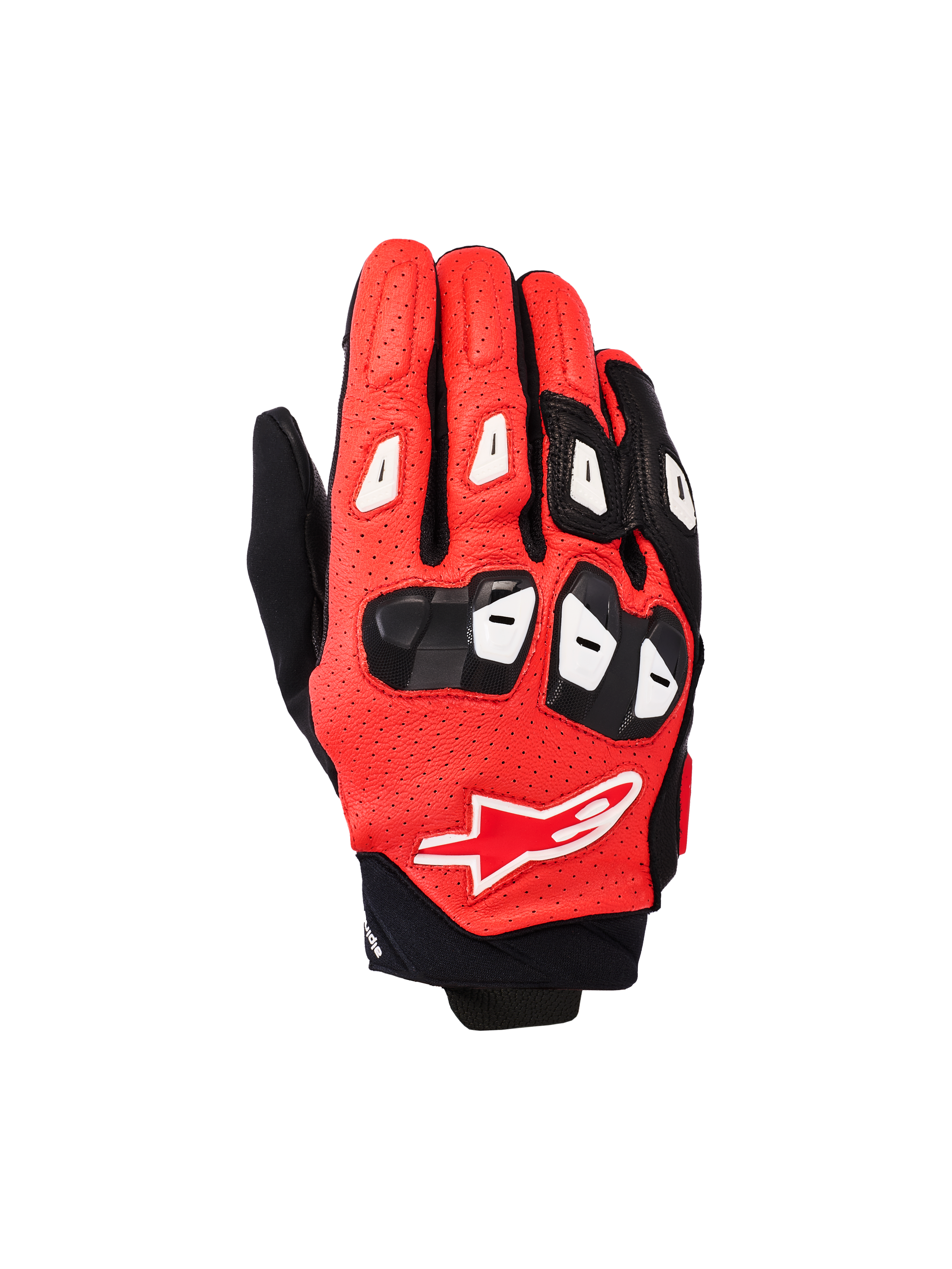 Alpinestars SP X 7 Handschuhe, kurzstulpige Motorrad-Rennhandschuhe, Schwarz, leuchtendes Rot und Weiß, mit perforierter Lederkonstruktion, TPU-Knöchel- und Fingerschutz sowie dem Alpinestars Stern-Logo auf dem Handrücken