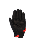 Alpinestars SP X 7 Handschuhe, kurze Sport-Motorradhandschuhe, Schwarz mit Red Fluo Akzenten, Handflächenansicht mit perforierter Lederkonstruktion, verstärkter Handflächenbereich und TPR-Handflächen-Slider.