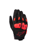 Alpinestars SP X 7 Handschuhe, Kurze Sport-Motorradhandschuhe, Schwarz und Rot Fluo, mit perforiertem Lederchassis, TPU-Knöchelschutz mit doppelter Dichte, TPR-Fingerschleifern und kompaktem Manschettendesign