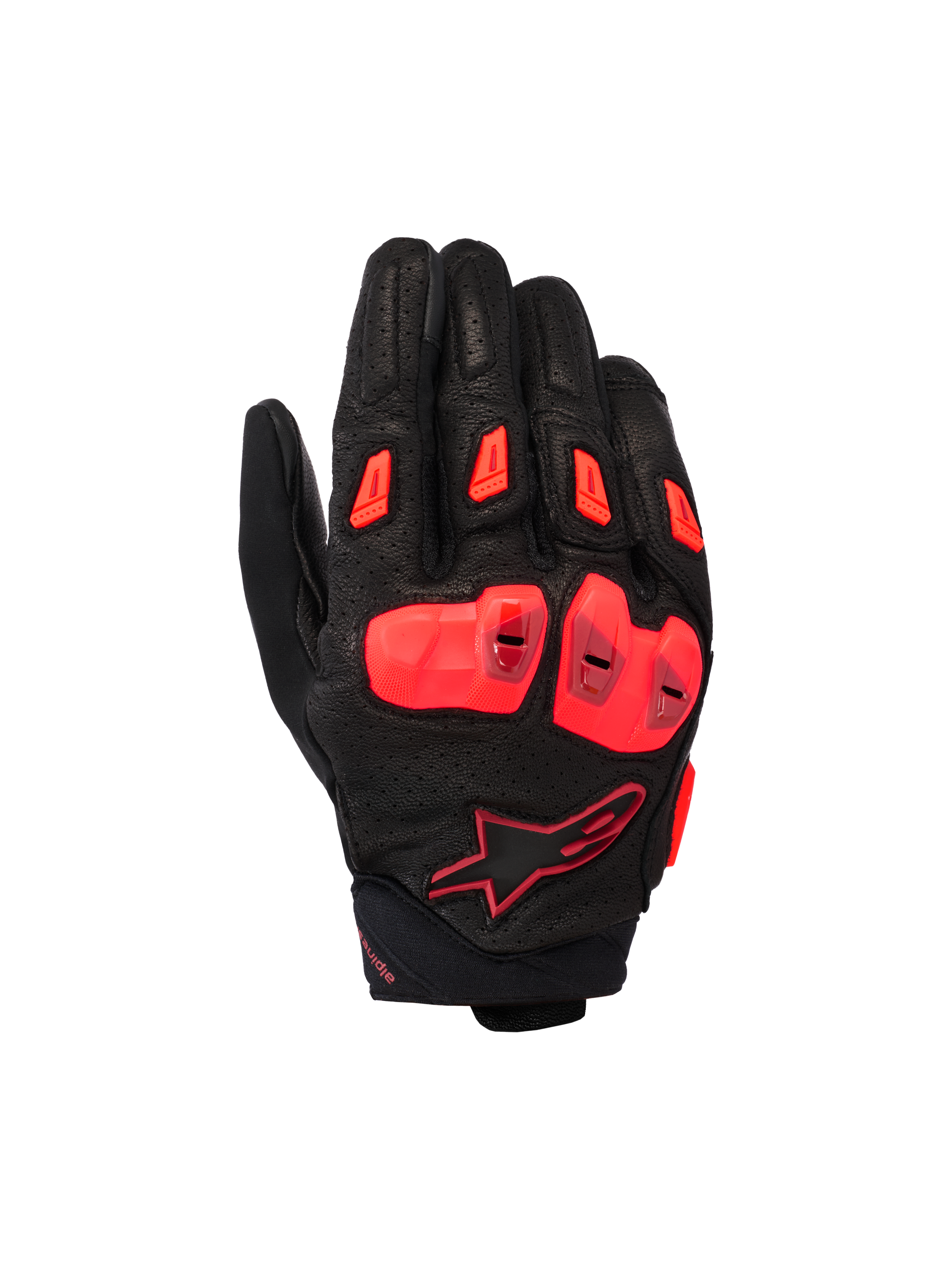 Alpinestars SP X 7 Handschuhe, Kurze Sport-Motorradhandschuhe, Schwarz und Rot Fluo, mit perforiertem Lederchassis, TPU-Knöchelschutz mit doppelter Dichte, TPR-Fingerschleifern und kompaktem Manschettendesign