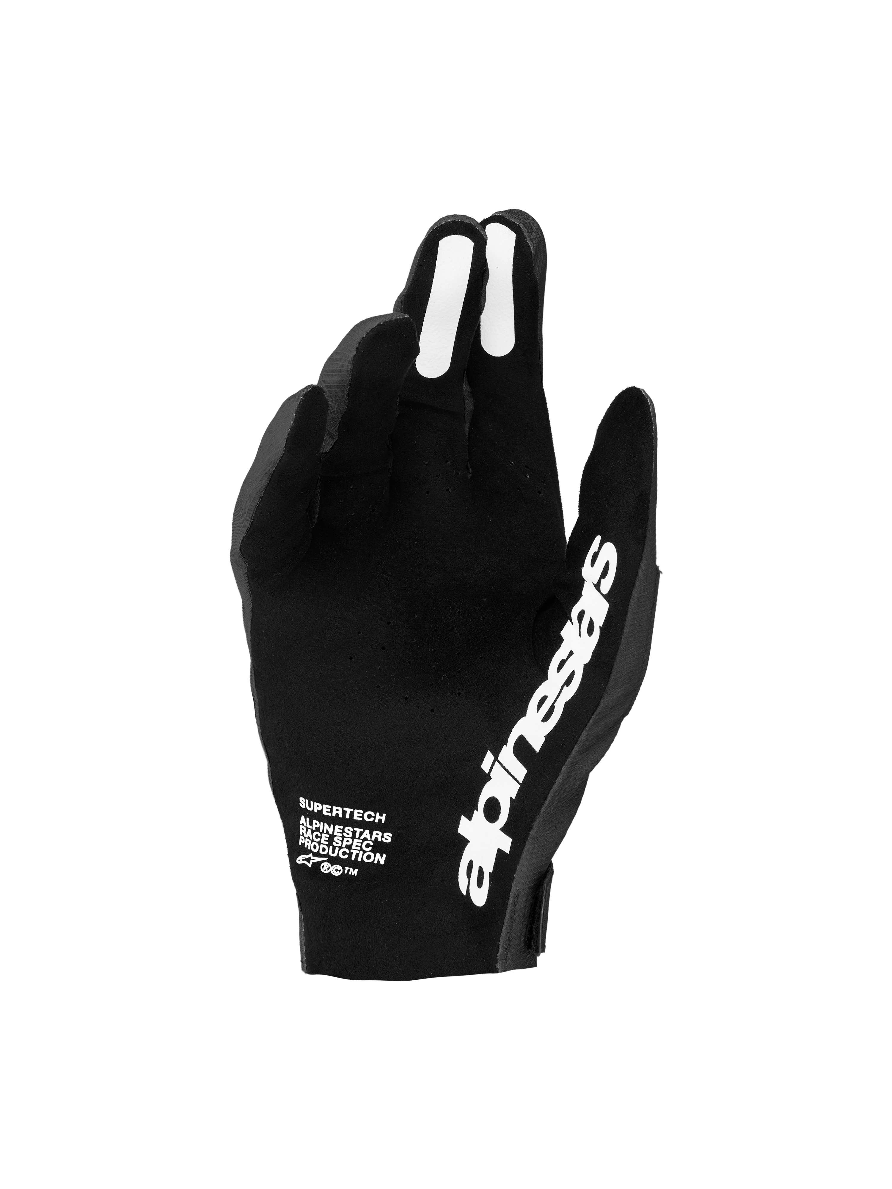 Alpinestars Supertech MX Handschuhe 2027, Motocross-Rennhandschuhe, Schwarz und Weiß, perforierte Handfläche und Silikongrip