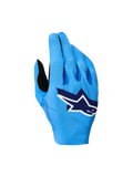 Alpinestars Supertech MX Handschuhe 2027, blaue Motocross-Rennhandschuhe mit atmungsaktiver Stretch-Oberhand und weißem Logo.