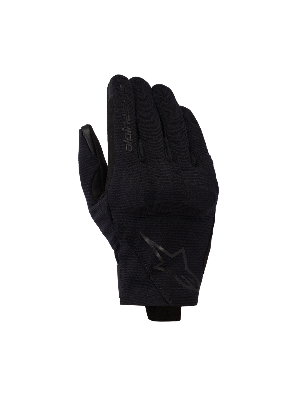 Alpinestars Reef V2 Handschuhe, Schwarz, kurz geschnittene Motorradhandschuhe aus texturiertem Stretchgewebe, ergonomisches Design mit Markenlogo auf dem Zeigefinger und Stern-Emblem auf dem Handrücken