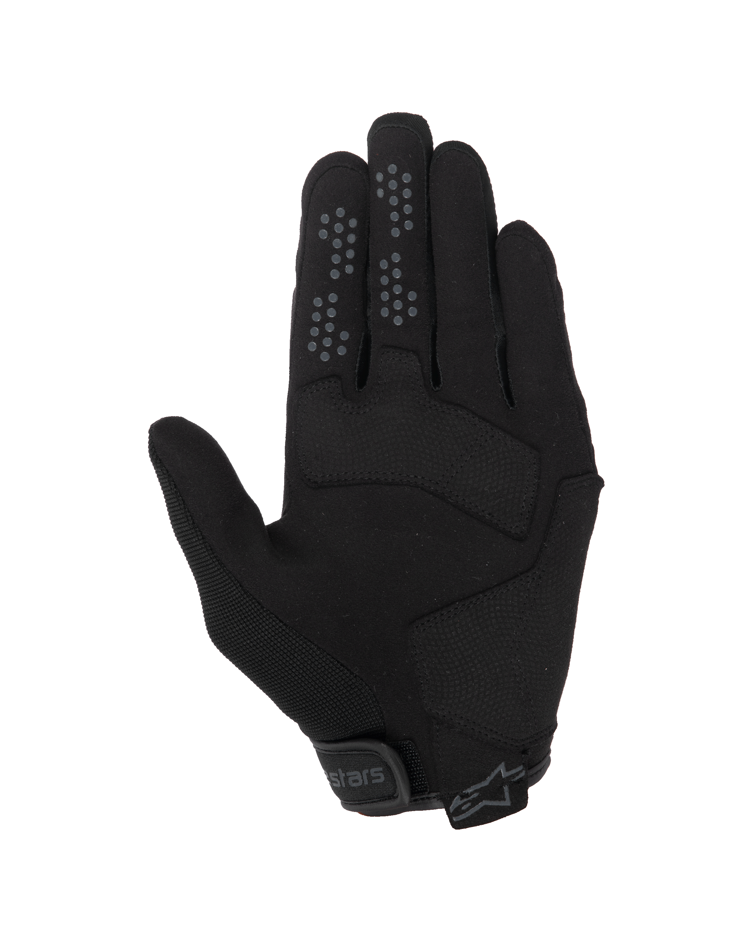 Alpinestars Chrome V2 Handschuhe, Urbane Motorradhandschuhe, Black Asphalt, Handflächenansicht mit Konstruktion aus synthetischem Wildleder, Silikon-Grip-Punkten an Zeige- und Mittelfinger und verstellbarem Klettverschluss am Bündchen.