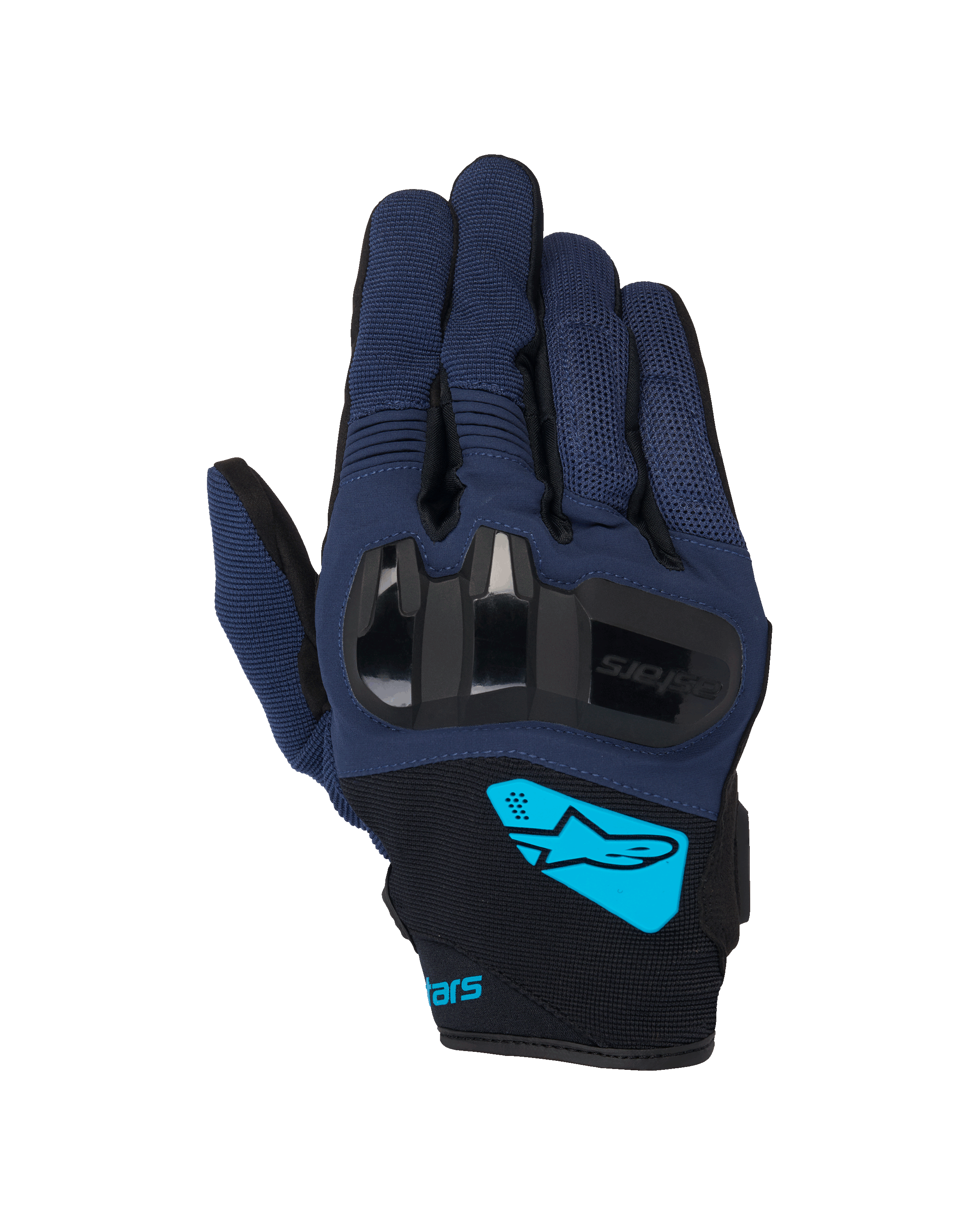 Alpinestars Chrome V2 Handschuhe, Motorradhandschuhe, Dunkelblau und Schwarz, mit hartem TPU-Knöchelschutz, leuchtend cyanfarbenem Alpinestars-Logo am Handgelenk, Urban-Riding-Ausrüstung mit kurzer Stulpe