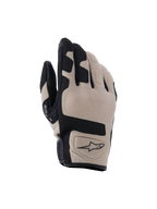 Alpinestars Ignite Gloves, Motorcycle Gloves, Beige and Black, textured mesh top hand with black panel accents, short cuff design with Alpinestars logo, lightweight and breathable protective gear for urban riding