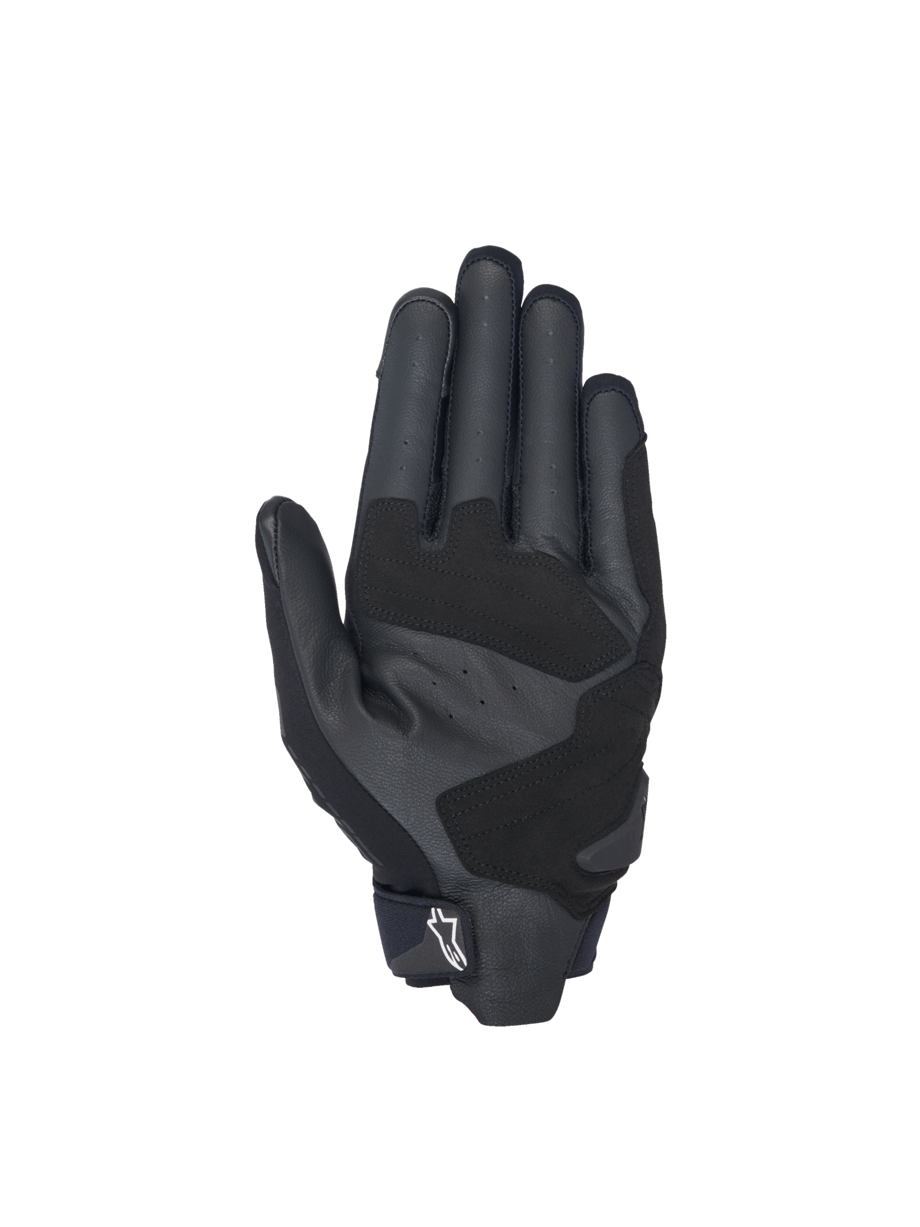 Alpinestars SP X 3 Handschuhe, Motorradrennhandschuhe, Schwarz, Handflächenansicht mit perforiertem Leder und Verstärkungen.